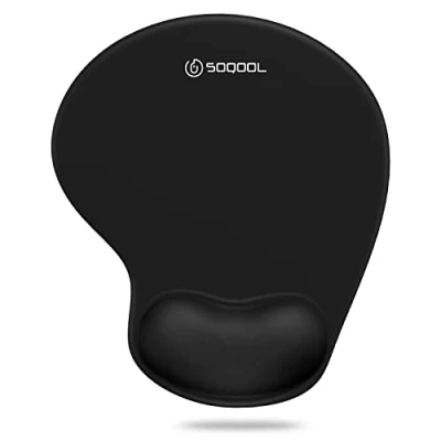 Image of Mouse Pad, SOQOOL Ergonomic Pads with Comfortable Gel Wrist Rest Support and Lycra Cloth, Non Slip PU Base for Easy Typing Pain Relief, Durable Washable, Black (1 pack, Deepblack)