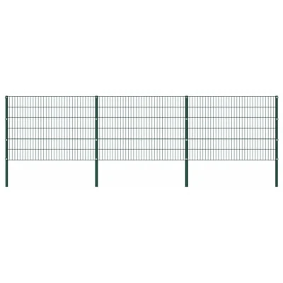 Image of vidaXL Fence Panel with Posts Iron 5.1x1.2 m Green