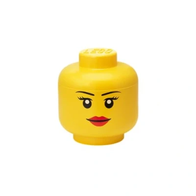 Image of Room Copenhagen Storage Head Small Girl Polypropylene Box with Lid for Kids&#039; Toy Stackable Organizer and Fun Solution LEGO yellow