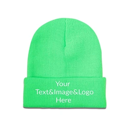 Image of Custom Beanie Slouch Green Your Text&amp;Image&amp;Logo Here Personalized Knit Hat