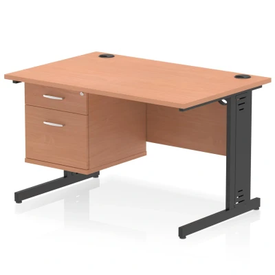 Image of Impulse 1200x800 Desk Beech/Black Cable Managed Leg 2 Dr Fixed Ped