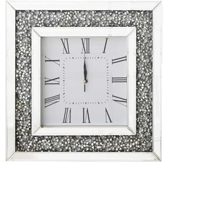 Image of Crushed Diamond Mirror Wall Clock, 30 x cm, Square, Crystal, Roman Numerals, Living Room Decor