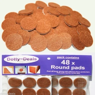 Image of 48 Solid Oak Floor Furniture Protector Round Self Adhesive Felt Pads