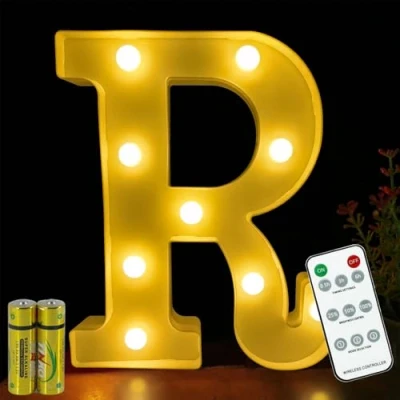 Image of HONPHIER® Letter Lights Decorative LED Alphabet Remote Control Marquee Decoration Light Up Sign Battery Operated for Birthday Party Wedding Receptions Holiday Bar Home Bedroom Bath Decor (R)