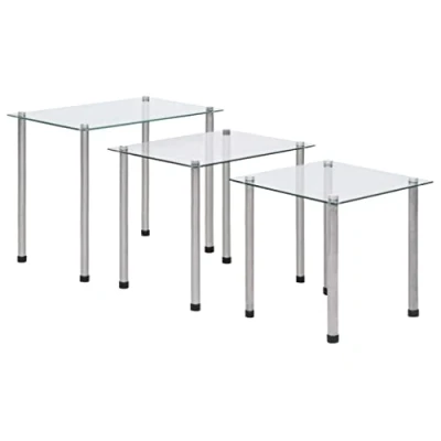 Image of vidaXL 3x Nesting Tables Living Room Furniture Stackable Accent End Couch Side Sofa Console Coffee Tea Table Set Transparent Tempered Glass