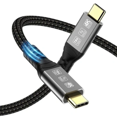 Image of Angusplay USB C Thunderbolt 4 Cable 5m, USB4 Braided 20Gbps, 8K 60Hz Video / 100W Charging, Compatiable with 4/3, USB4/3, Type C, for iPhone 15/15Plus/15Pro Max, Mac, eGPU, SSD
