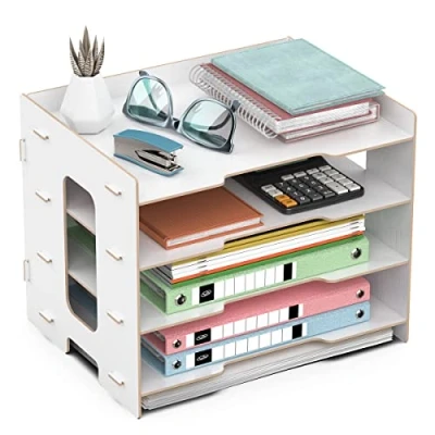 Image of jopoo Office File Tray, A4 Desk Tidy Organiser, 4 Tier Document/Paper/Letter Tray (white)