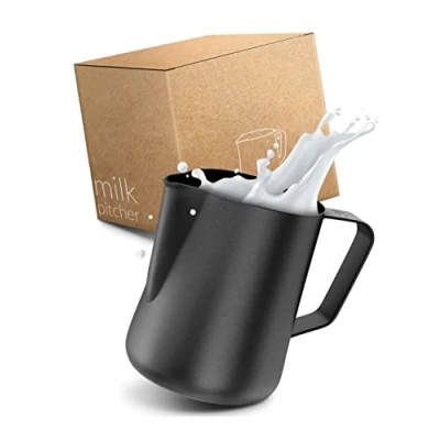 Image of Lambda Coffee Milk jug 350ml 12 fl.oz Stainless Steel I Black Teflon Coated Frothing for Barista Quality and Latte Art, frother Machine