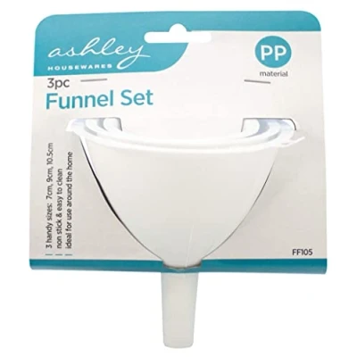 Image of 3pc White Polypropylene Funnel Set By Ashley