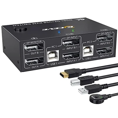 Image of YOUTINGHDAV DP KVM Switch 2 Monitors Computer, USB 4K@144Hz, Dual Monitor Displayport 1.4 for Computer Share Keyboard Mouse Printer with and Cable