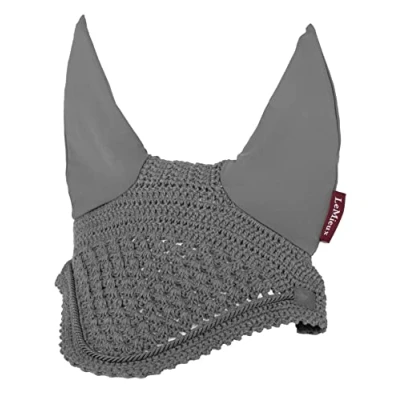 Image of LeMieux Vogue Fly Hood in Grey with Close Knit Crochet High Density Ear Fabric Comfortable Fit Sport Horse Wear X Large