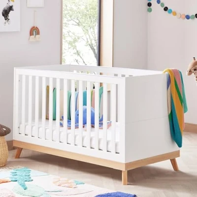 Image of Babymore Mona Cot Bed (White, 140 x 70 cm)