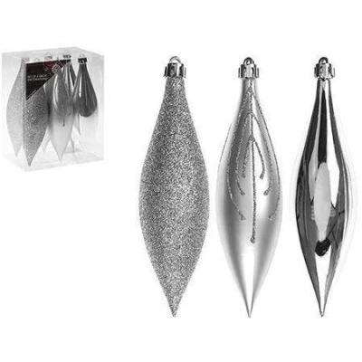 Image of Toyland® Pack of 6 15cm (6&quot;) Christmas Droplet Decorations Matte, Shiny &amp; Glitter Decorations… (Silver)