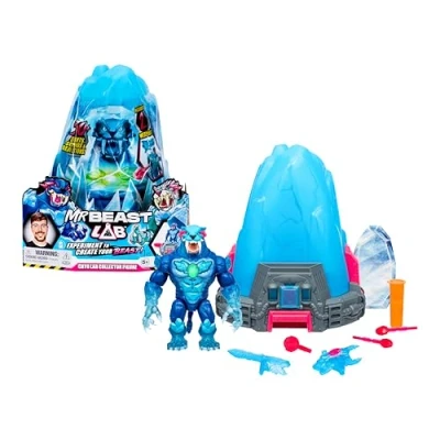 Image of MrBeast Lab Melt The Ice To Release A Beast With Cryo Collector Figure, 7inch/18cm Figure 30+ Lights, Sounds And Reactions, Includes 2 Weapons, Big Cat Figures Collect