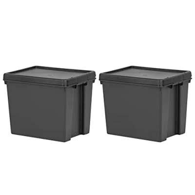 Image of Wham Bam 100% Recycled Super Strong Impact Resistant Black Re Usable Storage Boxes With Lids 24 Litre 38.5 x 29 31.5cm (2 Boxes)