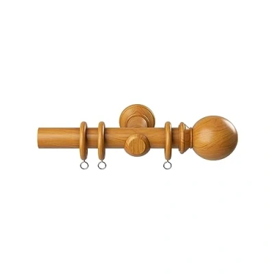 Image of Wooden Pole Ball Finial Curtain Hanging Set Antique Pine 240cm
