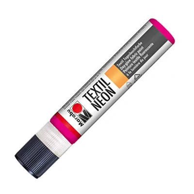 Image of Marabu 18080009334 Textile Neon Liner Pink 25 ml Fluorescent Intense Daylight Colour for Light Textiles, Water Based, Odourless, Saliva Resistant, Glows in Black
