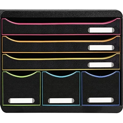 Image of EXACOMPTA Ref. 306914D STORE BOX 6 drawer unit 3 drawers for A4+ documents and high thin External dimensions: Depth 27 x width 35.5 Height 27.1 cm Black/harlequin/black