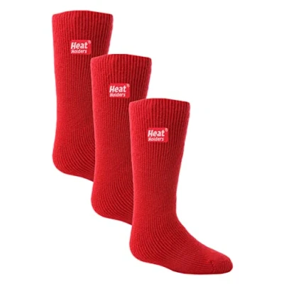 Image of HEAT HOLDERS Kids Thermal Socks for Winter 3 Pair Mutlipack Boys &amp; Girls Warm with Fluffy Fleece Inner (9 1, Red)