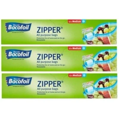 Image of Bacofoil 3 x Zipper Medium All Purpose Bags Food Freezing Storage (total 36 bags)