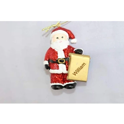 Image of Chichi Gifts Personalised Cute Santa Father Christmas Tree Decoration Ornament Bauble with LASER ENGRAVED name