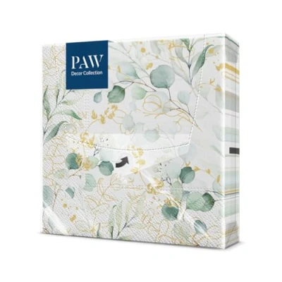 Image of PAW Floral Napkins 3 Ply (33 x 33 cm) 20 Pieces Perfect for Birthdays, Parties, Weddings, Communion Colorful Eucaliptus Paper Color: Golden