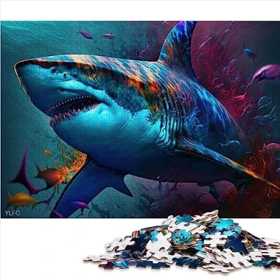 Image of Puzzle for Adults Shark colorful jigsaw 1000 pieces &amp; Kids Age 12 Years Up Cardboard Puzzles Educational Game Challenge Toy Size: 26x38cm