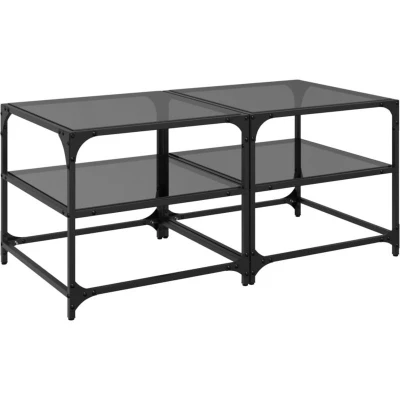 Image of vidaXL Coffee Tables with Black Glass Top 2 pcs 50x50x45 cm Steel