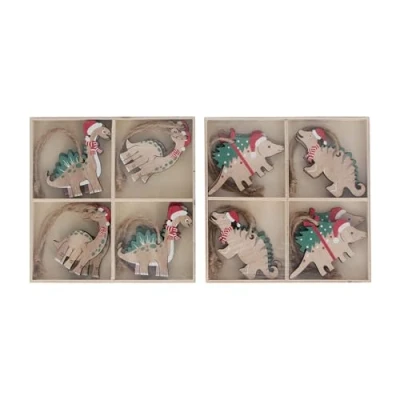 Image of Gisela Graham Wooden Dinosaur Christmas Tree Decorations Two sets of 8
