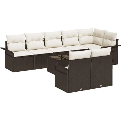 Image of vidaXL 8 Piece Garden Sofa Set with Cushions Grey Poly Rattan