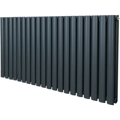 Image of Oval Column Radiator 600mm x 1200mm Modern Designer Double Panel Central Heating Heater Matt Anthracite Grey Carbon Steel Horizontal Kitchen Living Room Free Cleaning Brush Fixing Kit &amp; Brackets
