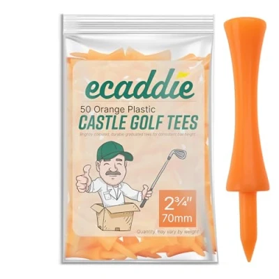 Image of ECADDIE Plastic Castle Graduated Golf Tees (Pack of 50) Various Sizes &amp; Colours (Orange 70mm / 2.75&quot;)