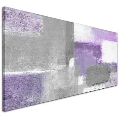Image of Wallfillers Purple Grey Painting Bedroom Canvas Wall Art Accessories Abstract Print 1376 118x49cm