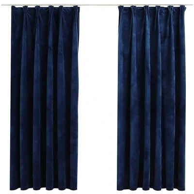 Image of vidaXL Blackout Curtains 2 pcs with Hooks Velvet Dark Blue 140x175 cm