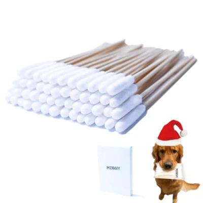 Image of MZQSIY 100 Pcs Pet Dog Ear Cleaner Bamboo Cotton Buds 15.5cm Enhanced Long Cane Removal Stick Itchy Remedy Cleaning Swabs for Animals Ears Wax Infection (100 Pack)