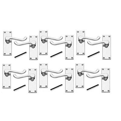 Image of Jiyo.Outdoor 6 x Pairs of Victorian Scroll Polished Chrome Lever Latch Door Handles 120mm Long Premium Quality