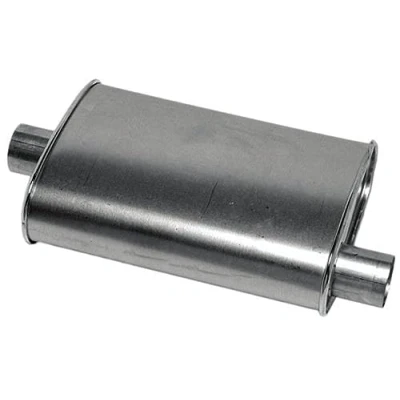 Image of Thrush Muffler Deep Performance Tone Inlet 2.25 Pipe Connection Offset Outlet Center