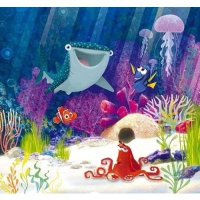 Image of Komar Disney IADX6 086 Non Woven Photo Wallpaper Dory Aqua Party Size: 300 x 280 cm (W H) Sea Ocean Underwater Fish Children&#039;s Room