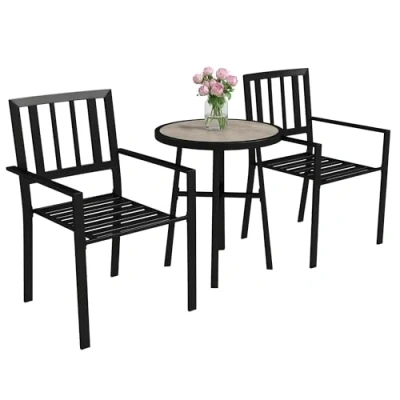 Image of Outsunny 3 Piece Patio Bistro Set, Garden Dining Set with Plastic Top, 2 Stackable Chairs, Galvanised Steel Frame, Outdoor for Balcony, Deck, Grey
