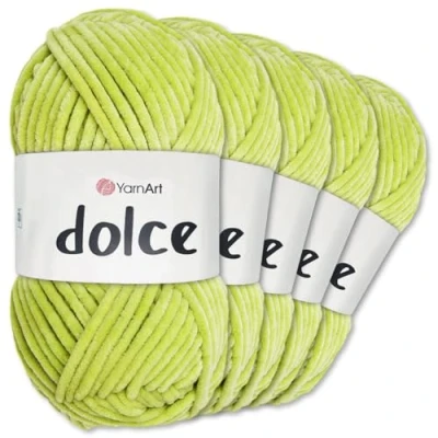 Image of Frida&#039;s Wollhaus YarnArt 5 x 100 g Dolce Chenille Wool Yarn Knitting Crochet Amigurumi 52 Colours (799 Kiwi)