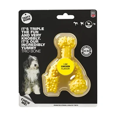 Image of TastyBone TrioBone Nylon Dog Chew Toy for Small Dogs (Chicken) Indestructible Aggressive Chewers, Everlasting Flavour, Strong Healthy Teeth, Made in the UK