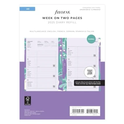 Image of A5 Illustrated Floral Week on two pages Diary and Fill 2025