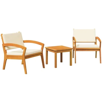 Image of vidaXL 3 Piece Bistro Set with Cushions Made of Solid Acacia Wood