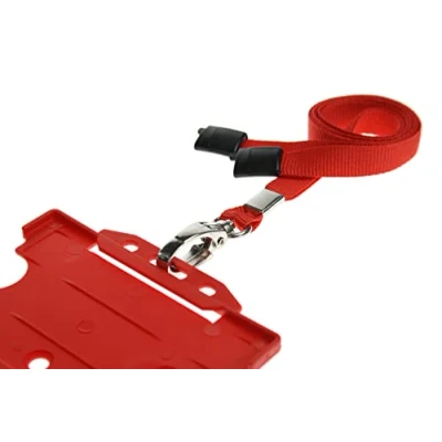 Image of Red ID Card Holder and Lanyard with Safety Breakaway Metal Clip