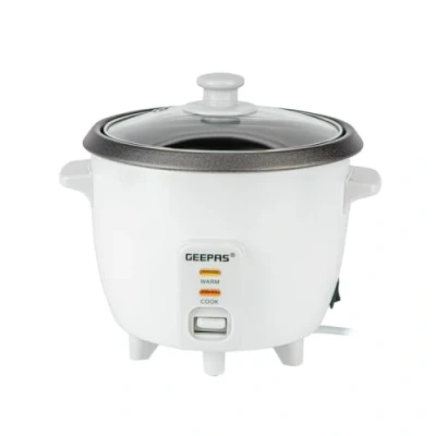 Image of Geepas Rice Cooker, 0.6L Electric Cooker with Keep Warm Function, Automatic Cooking, Non Stick Inner Pot Includes Measuring Cup, Spatula &amp; Glass Lid 300W, 2 Year Warranty