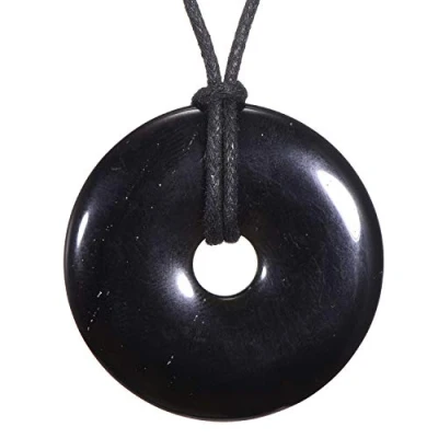 Image of Morella Women&#039;s Necklace 31.5 inch 80 cm Gemstone Donut gem Pendant Black Obsidian in a Velvet Bag