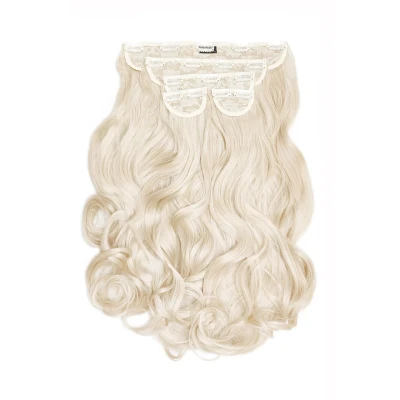 Image of Lullabellz Super Thick Curly Clip In Hair Extensions 5 Piece, 22 Inch Length, Bleach Blonde