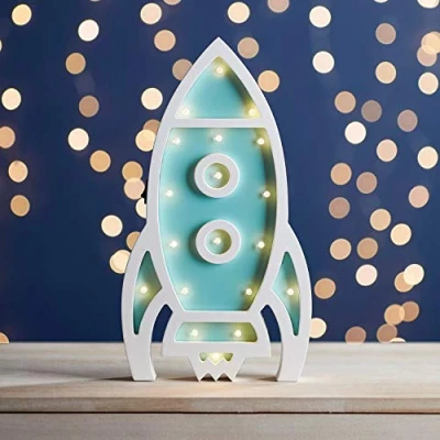 Image of Lights4fun Wooden Rocket Battery Table Wall Night Light Warm White LED Timer