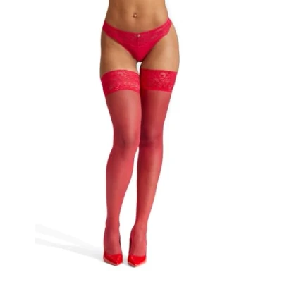 Image of Ann Summers Lace Top Glossy Hold Ups Red