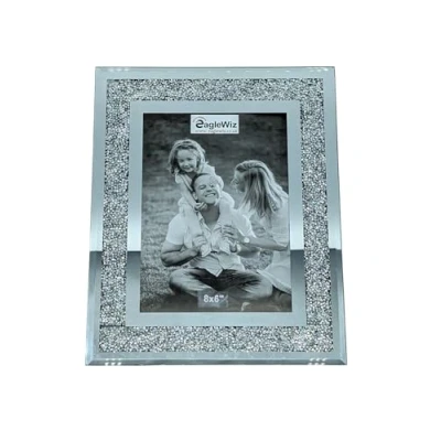Image of Eaglewiz Silver Crushed Jewel Mirror Glass photo frame Diamand Crystal Picture Wedding Family 8x6 (20cm x 15cm)